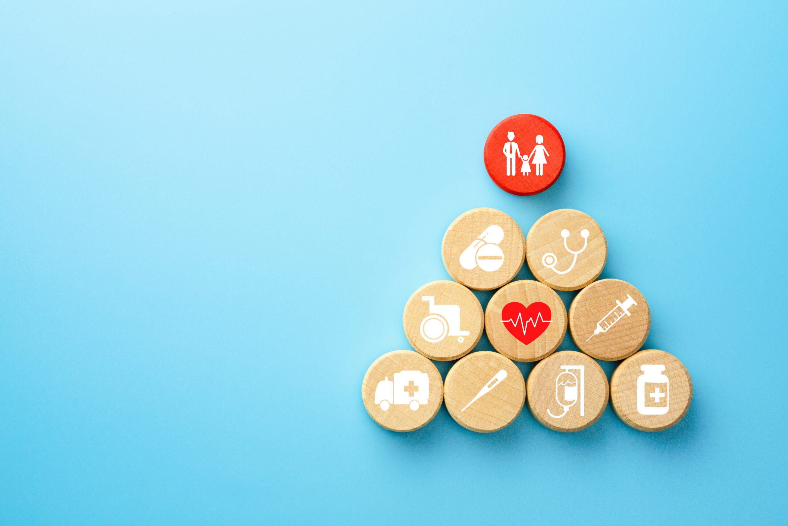 Health insurance concept, wooden blocks with healthcare medical